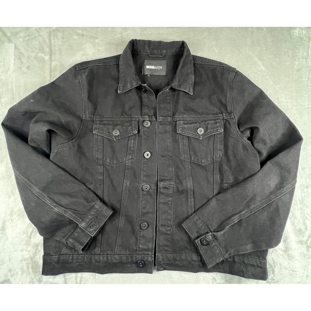 Fashion Nova Denim Jacket Mens XXL Black Trucker Style MPDJ1